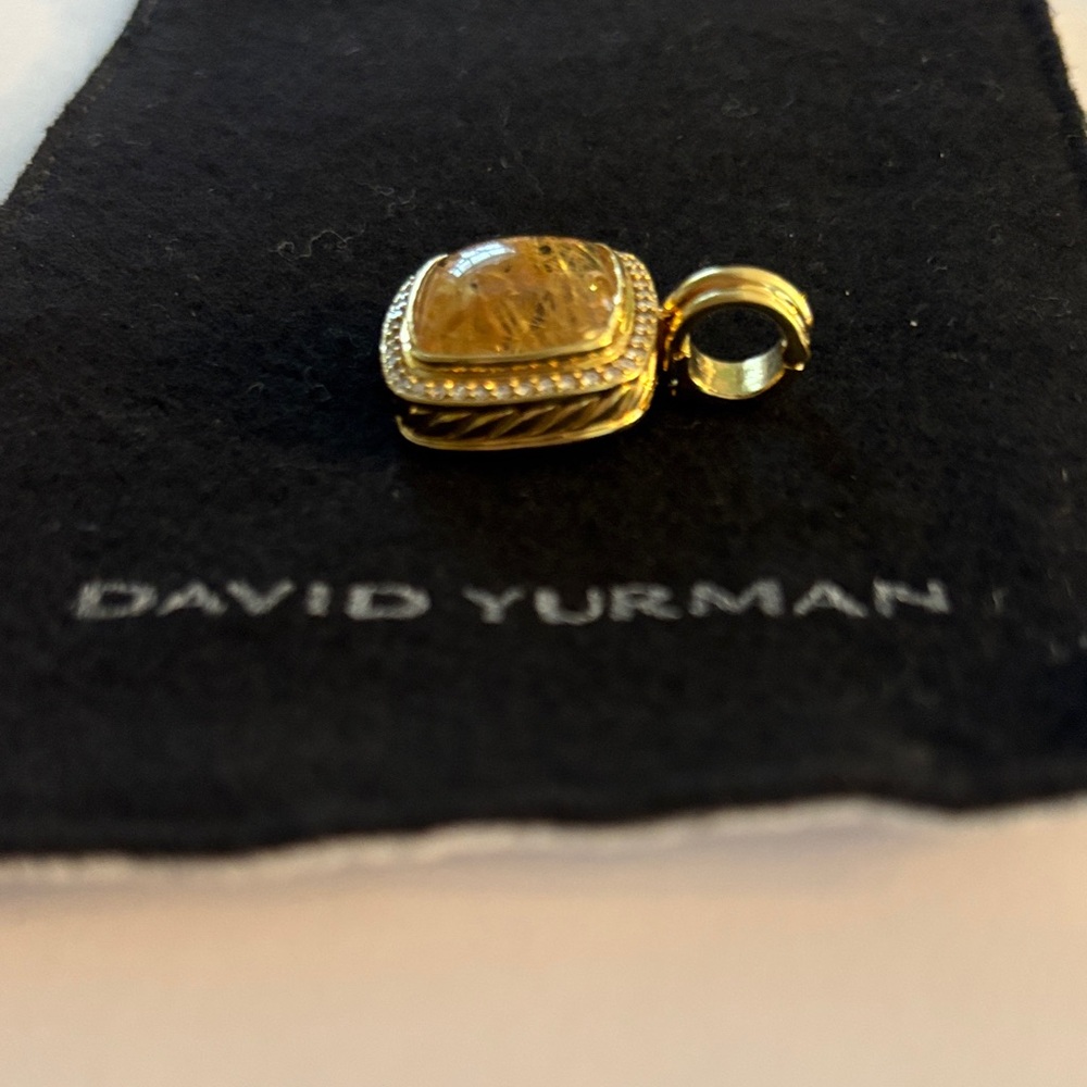 David Yurman Albion 18K Yellow Gold & Diamond Rutilated Quartz Enhancer Pendant. - Picture 4 of 9